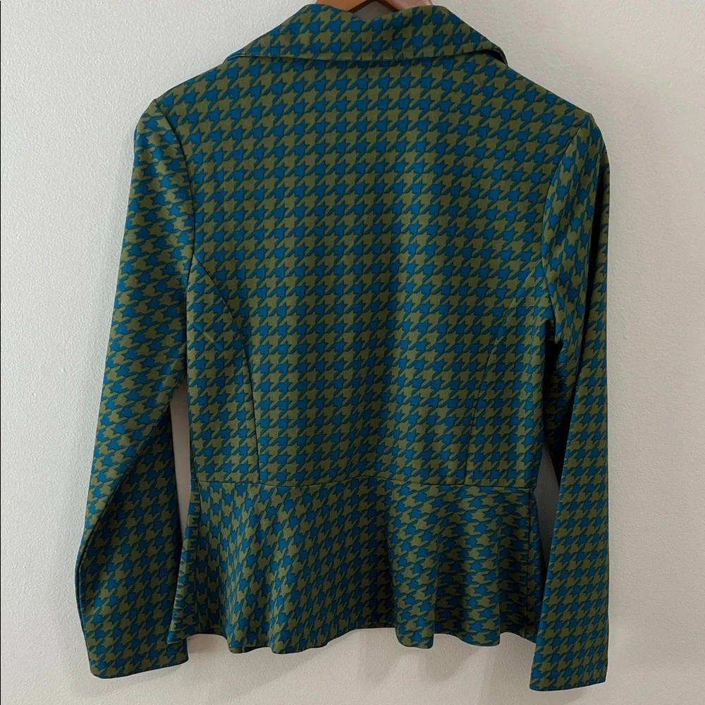 K Jordan Moto Houndstooth Blazer Jacket Top Size Small Green Blue lightweight